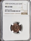 Seychelles 1 Cent 1959 NGC MS 63 RB