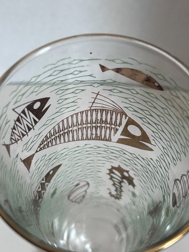 Vtg Libby Glass Marine Life Pilsner 22 Karat Gold MCM Beer Barware Cocktail Fish - Picture 10 of 19