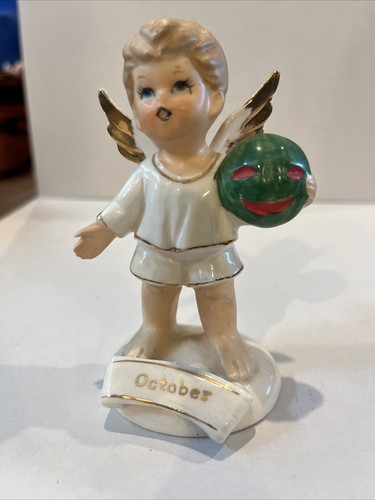RARE Vintage Japan October Boy Angel Halloween A1926 Green Pumpkin