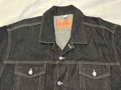 Vintage GUESS JEANS Black Denim Jean Trucker Jacket Men's Large NEW NWOT - Picture 2 of 3
