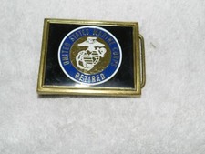 Vintage Brass Enamel United States Marine Corps Retired Belt Buckle
