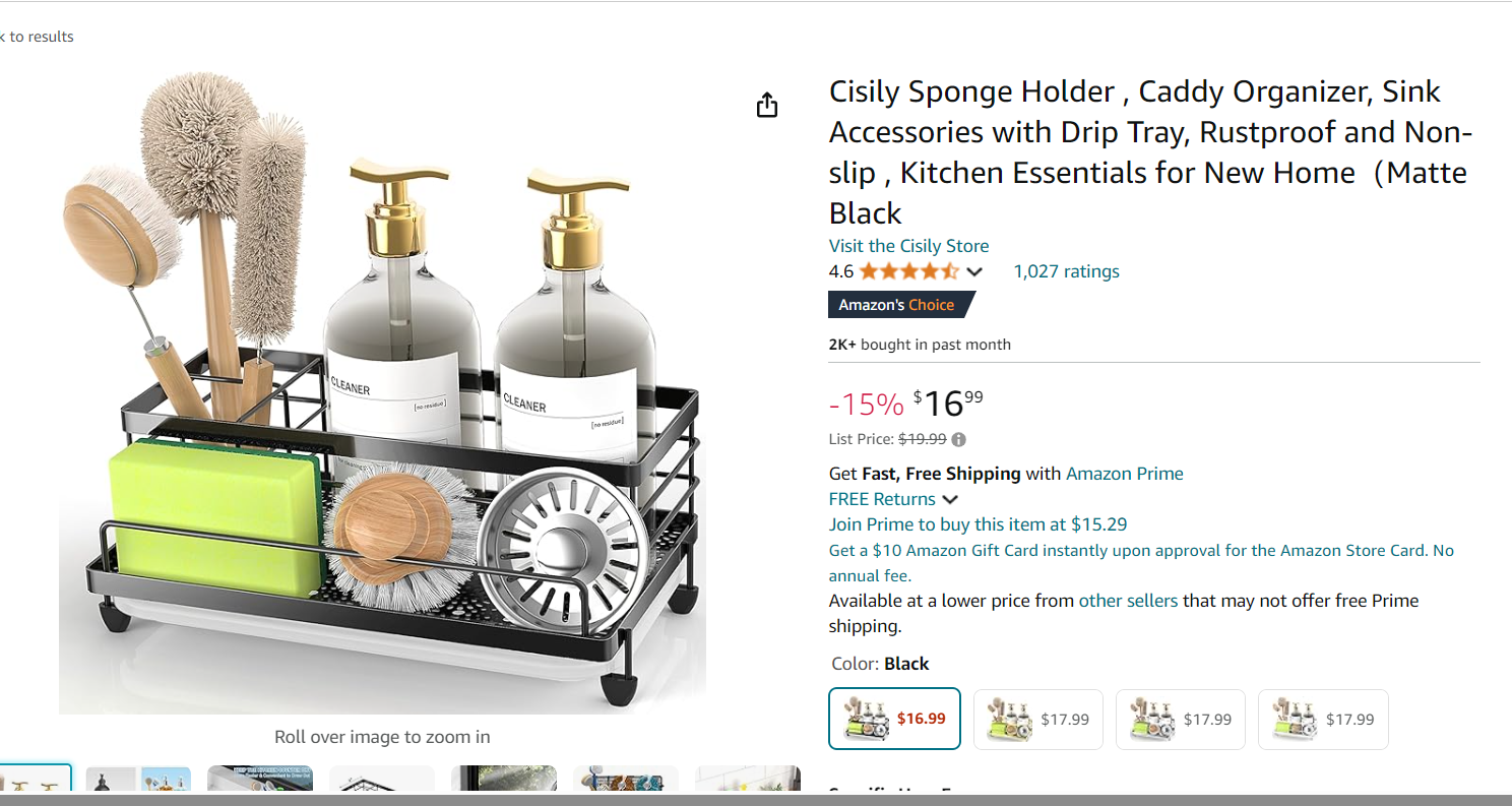 Cisily Sponge Holder , Caddy Organizer, Sink Accessories with Drip Tray, and ,-image