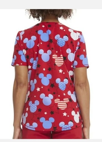 New Disney Mickey Mouse Patriotic Stars V Neck Medical Scrub Top Women's Size M - Picture 4 of 6