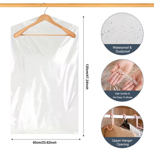 10-200PCS Clear Polythene Garment clothes dust cover Suit Dress Dry Cleaner Bags - Picture 22 of 27