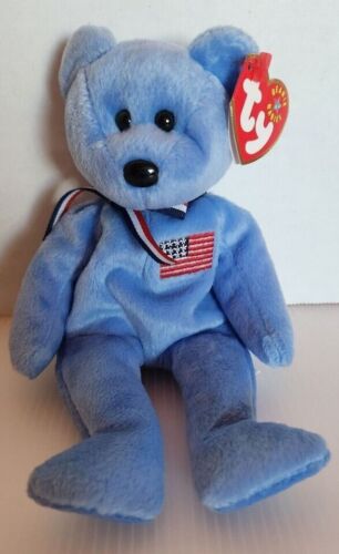 Rare RETIRED TY Beanie 2001 Baby America the Bear Plush with TAG Errors - Picture 1 of 6