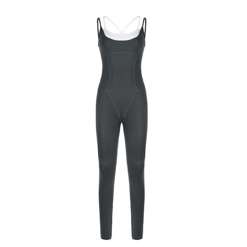 Women Grey Jumpsuit Sport Skinny Casual Grey Fitness Yoga Stretch Outfits - 第 13/14 張圖片