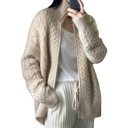 Mujeres Suéter Cárdigan Invierno Tejido Crochet Cuello Alto Prendas para el torso Pullover Top - Imagen 8 de 11