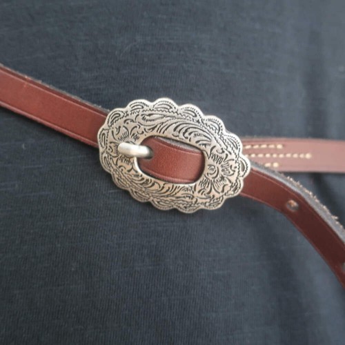 Lauren Ralph Lauren Concho Skinny Belt Brown Leather Size Medium - Picture 2 of 8