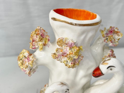 ANTIQUE VICTORIAN PAIR OF STAFFORDSHIRE SPILL VASES SWANS HAND PAINTED POSY VASE - Picture 5 of 11
