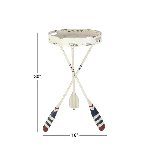 Litton Lane End Accent Table 30" H X 16" W, Round Metal Top W/ Oar Shaped Legs - Picture 4 of 9