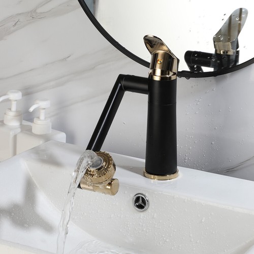 Rubinetto bagno girevole nero da appoggio lavabo maniglia singola e foro miscelatore rubinetto - Foto 3 di 10