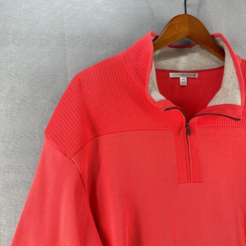 Cutter & Buck Mens Sweater Large Orange Long Sleeve Quarter Zip Dad Golf Sports - Picture 2 of 19