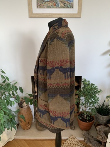 Vintage Express Brown Wool Blend Aztec Jacket Coat Boho Western Reindeer’s - Picture 10 of 17