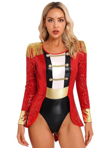 Women Bodysuit Tuxedo Costume Christmas Showman Romper Circus Carnival Cosplay - Picture 11 of 37