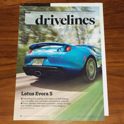 LOTUS EVORA S MAGAZINE ARTICLE CAR AND DRIVER DRIVELINES SPORTS CAR - Picture 3 of 3