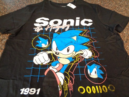 Old Navy "Sonic the Hedgehog 1991" Large T-shirt Black Gold Rings NWT - Picture 2 of 6