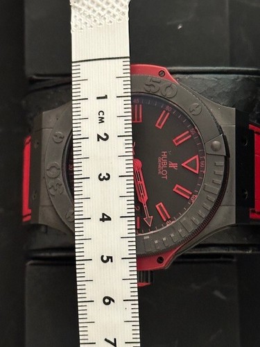 Hublot 48mm Big Bang Men's Black Ceramic Watch w/Red Rubber/Leather Strap 36/500 - Picture 22 of 22