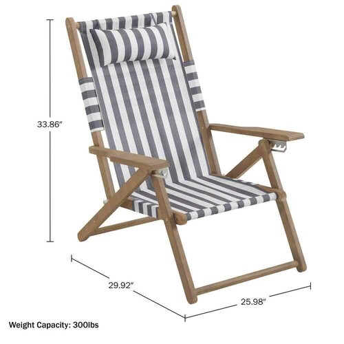 Gray Stripe Wood Folding Beach Chair - Picture 2 of 7