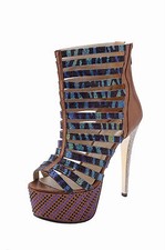 Studded Gladiator rhinestone platform Leopard Heels Club Wear Exotic Dancer Blue