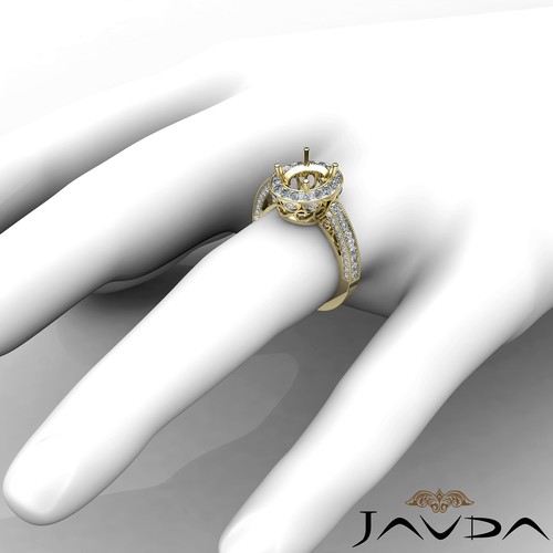 Oval Semi Mount Diamond Engagement Halo Pave Milgrain 1Ct Ring 18k Yellow Gold - Imagen 4 de 6