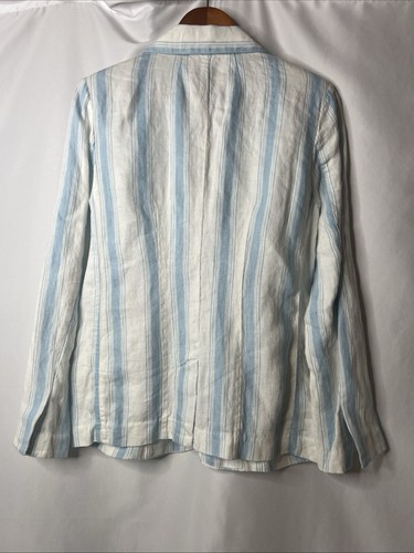 Frame Classic Stripe Linen Blazer Off White And Blue Women’s 8 - Picture 7 of 14