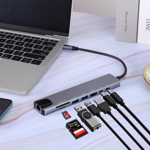 8 IN1 USB C Hub Ethernet Multiport Typ C Adapter PD USB C Dock für MacBook iPad - Bild 4 von 16