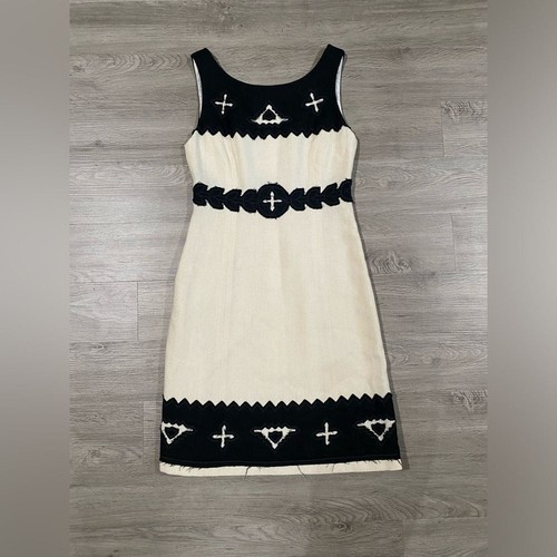 Tory Burch Kleid Wolle Creme Und Schwarz Midi Knielang - Bild 3 von 6
