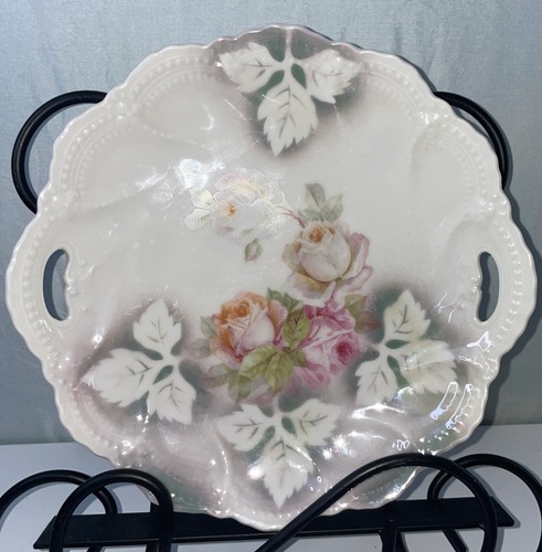 Antique Vintage Leuchtenburg Germany Cake Plate Roses Hand Painted Cabinet Plate - Picture 1 of 10