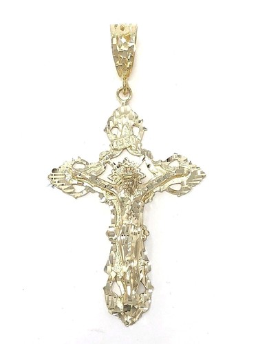 14k Yellow Gold Religious INRI Jesus Christ 3D Big Cross Pendant 3.36" 16.4grams - Picture 4 of 10