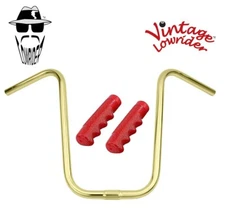 Vtg Lowrider 15" Gold U Handlebar 25.4mm W/120mm Sparkle Red Lowrider Grips.