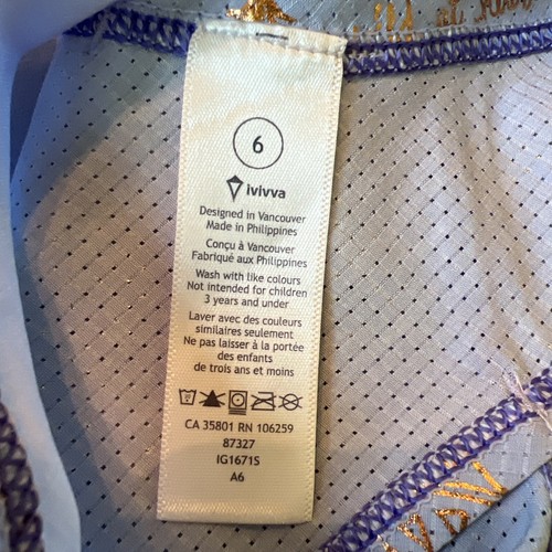Ivivva By Lululemon Sz6 Periwinkle Athletic Tank With Rose Gold Feather Print - Picture 3 of 5