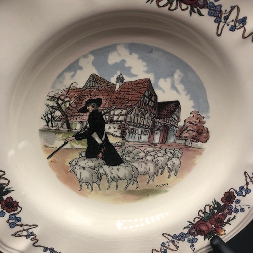 Sarreguemines Obernai France  Transferware Salad Soup Bowl  Cottage Sheep - Picture 5 of 11