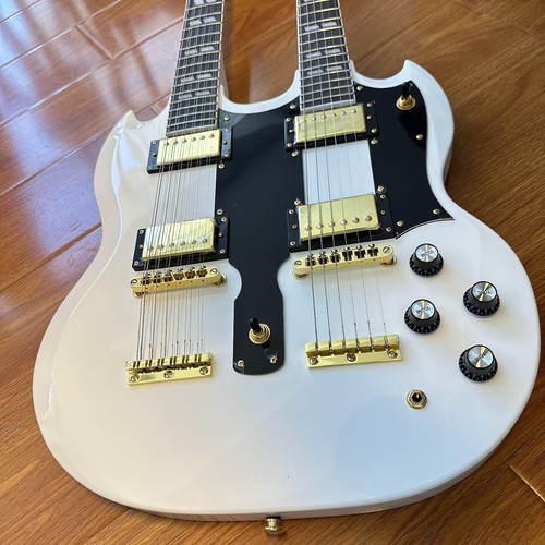 Doppelhals SG weiß E-Gitarre massiv Gold Hardware schwarz Schlagbrett - Bild 1 von 20