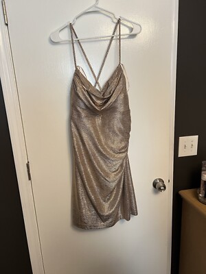 Morgan & Co. Women Large Size 15 Rose Gold Metallic Pink Mini Dress | eBay