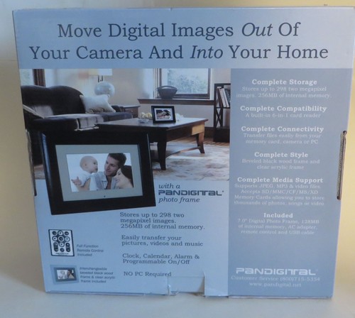 Pandigital 7 Inch Photo Frame 256MB New In Box Remote Control PAN7056WO1 - Picture 2 of 2