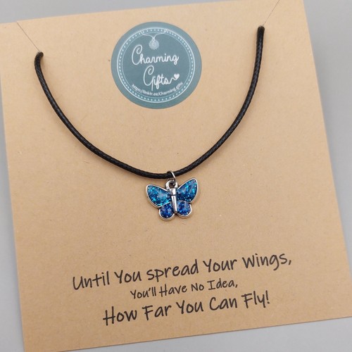 Blue Butterfly Drop Earrings - Silver Dangle Gift for Her - Picture 5 of 36