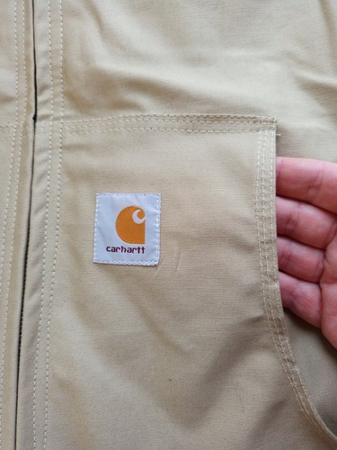 Carhartt Reworked Upcycled Full Zip Beige Hooded Jacket Coat - Men's Large - Bild 5 von 13