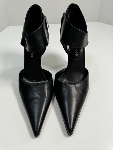 Sergio Rossi Black Pointy Toe Ankle Strap Leather Heels Pumps size 37 6.5 - Picture 2 of 20