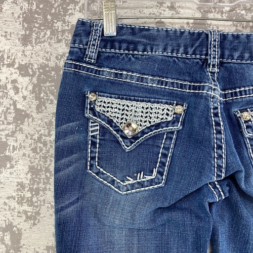 Rock & Roll Cowgirl Womens Jeans 27x34 Low Rise Bootcut Studs Bling Distressed - Picture 16 of 24