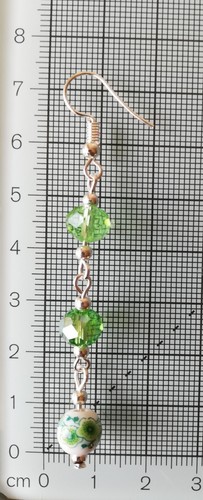 Long Drop / Dangle Earrings - Green, Lime & White Porcelain & Crystal Beads - Picture 4 of 4