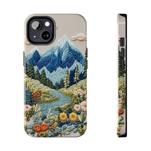 Mountain Trees Embroidery Print Tough Smart Phone Case iPhone Case - Picture 38 of 99