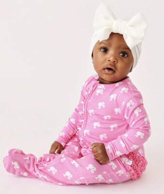 NWT Posh Peanut PINK Barbie 18-24 mo Month Footie Ruffled Zippered One Piece PJS