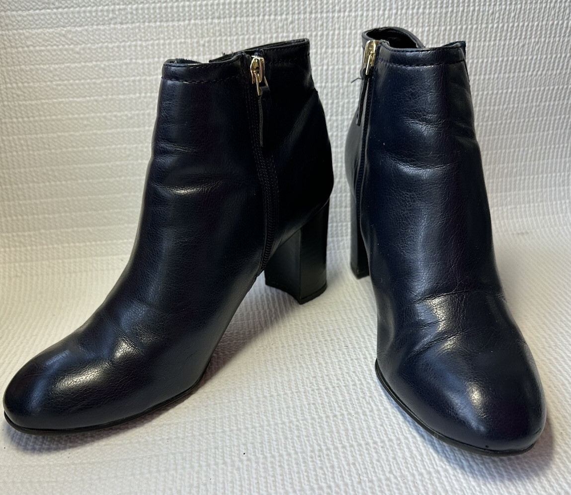 Franco Sarto Womens Blue Vegan Leather Suede Heeled Ankle Boot Sz 8.5 pre owned