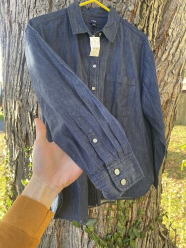 J.Crew Dark Blue Indigo Mid Weight denim Button shirt Sz L NWT NEW $89.50 - Picture 2 of 9