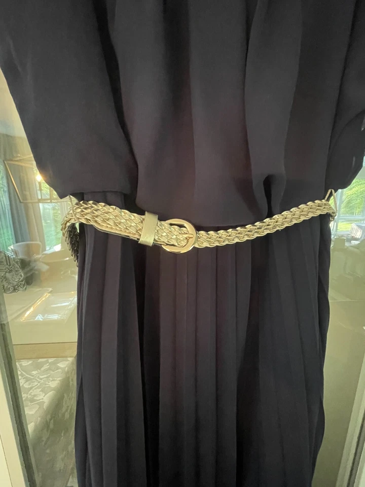 Maxi Vestido Para Mujer Bisou Bisou Azul Marino Cinturón y Plisado Semi-Formal Talla 14 Foto 2 de 3