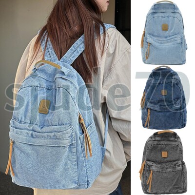 Women's Denim Backpack School Daypack Retro Rucksack Casual