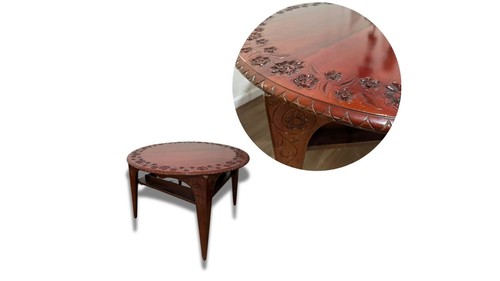 Round Carved Solid Wood Game/ Dining Table - Picture 2 of 3