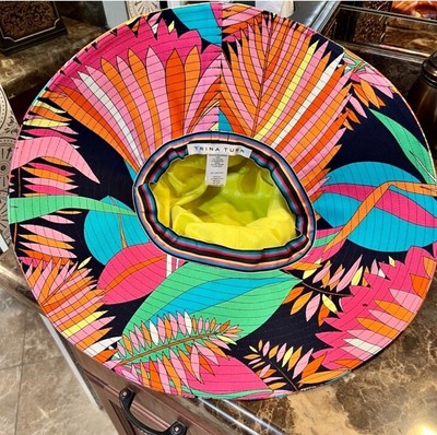 TRINA TURK Abstract Floral Print Shade Hat-Wide Posable Brim-Packable-OS-NWOT Women main image 2
