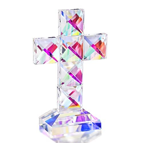 Kristall Kreuz stehend 5" groß traditionelles Kreuz Figur Glas bunt - Bild 2 von 8