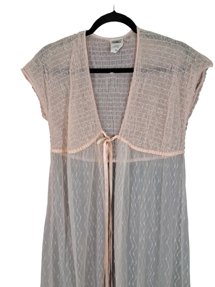 Bata Larga Nylon Años 60 70 Transparente Talla Mediana Melocotón Malla Satinada Femenina Coqueta Foto 3 de 4